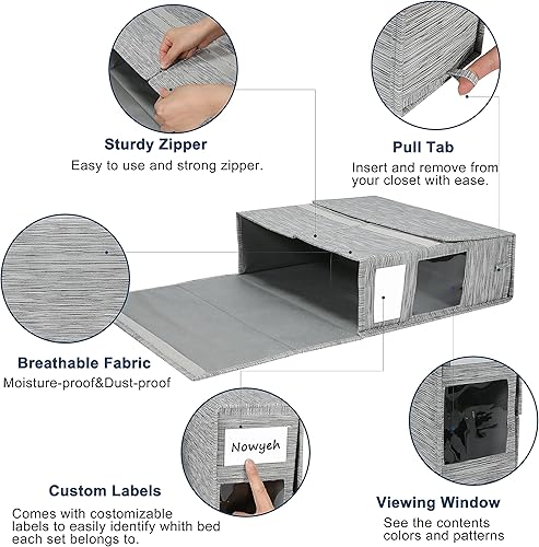 Miniatura 5 de Organizadores plegables de sábanas y almacenamiento de 2 unidades (tamaño Queen o King), organizador de almacenamiento de sábanas para armario de