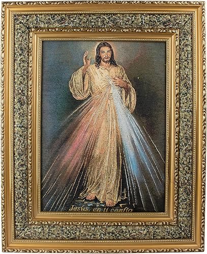 Dvdmatinemovies Marco de tapiz Divine Mercy  Diseño de marco dorado  Tamaños disponibles en 9 x 11 pulgadas, 22 x 29 pulgadas, 17 x 21 pulgadas, 27