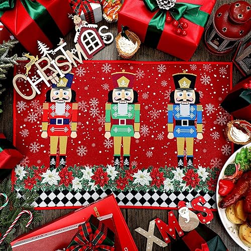 Miniatura 2 de Tapete de cascanueces con texto en inglés "Merry Christmas", lavable, antideslizante, tapete de piso de soldado de Navidad para puerta de porche