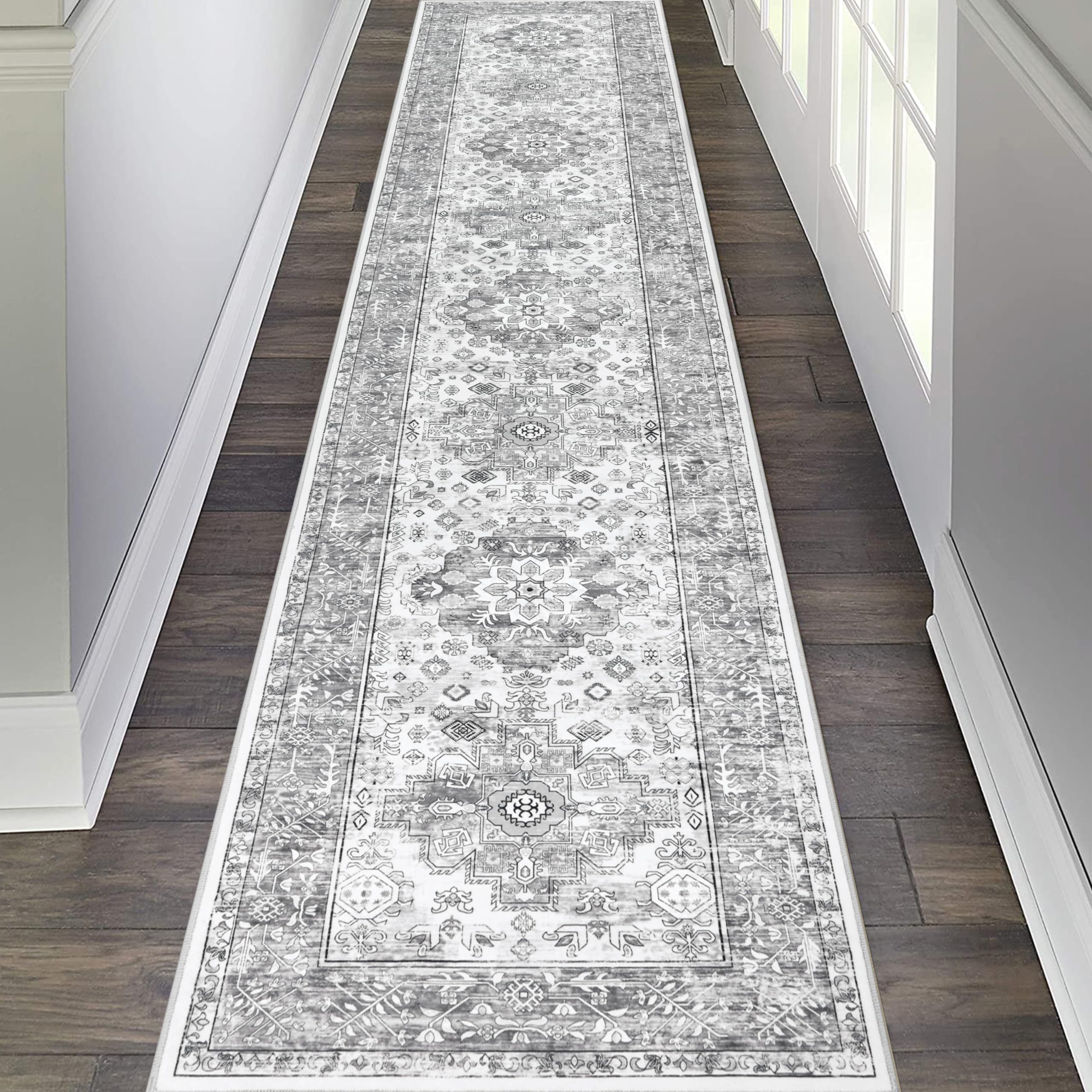 Tapis de couloir bohème lavable et antidérapant pour entrée