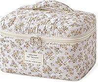 Vista 18 de HBselect Bolsa de Maquillaje Acolchada, Bolsa de Maquillaje Grande de Algodón para Viaje, Lindas Bolsas de Maquillaje con Flores Coquette, Bolsas