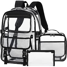 Clear Backpack for School,16 inch Heavy Duty PVC Transparent Bookbag | Reinforced Straps Stitches, Clear Bag for Stadium Events Girls Boys, Large Capacity Backpack for Security College Work Black