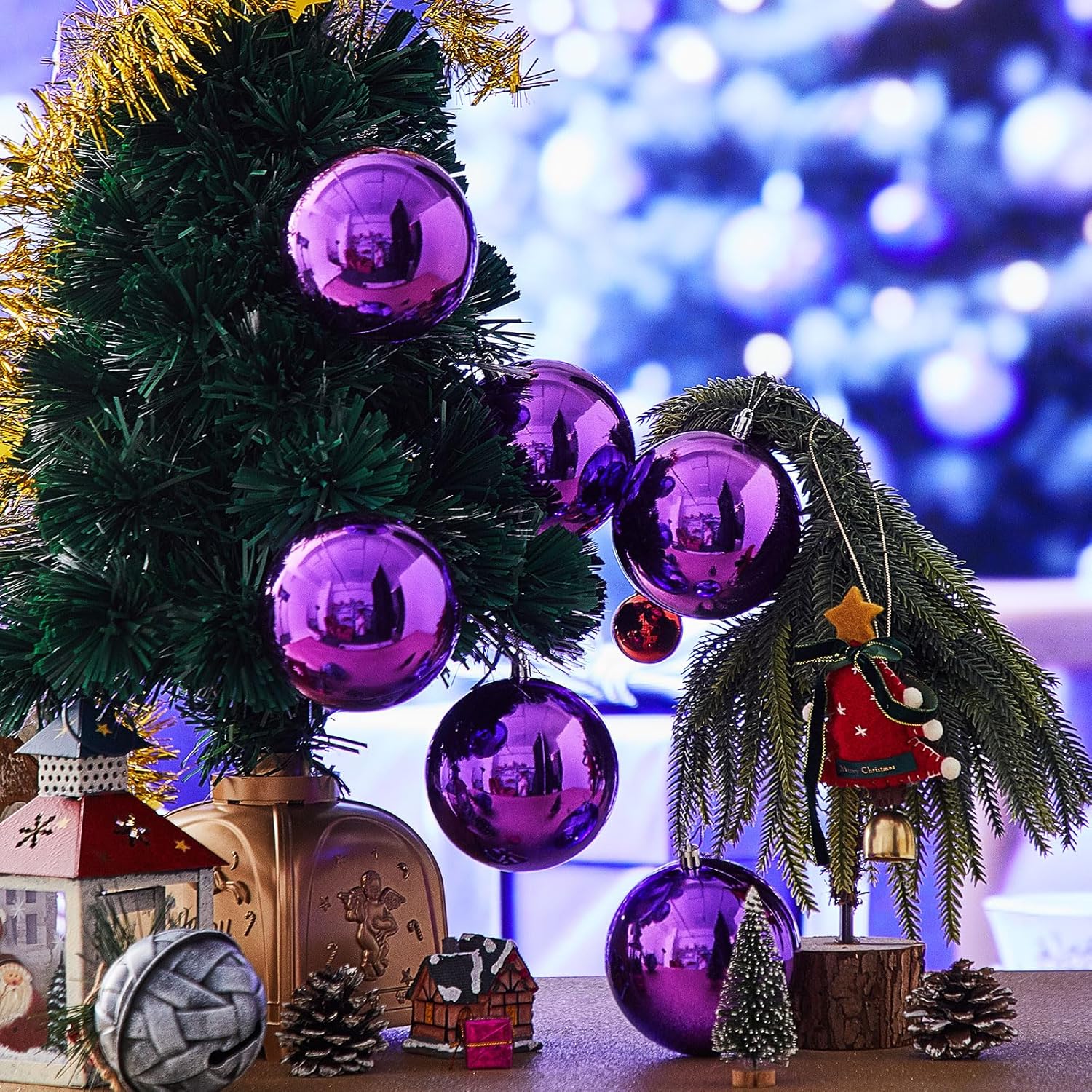 Zubebe 12 Pcs Large Christmas Ball Ornaments Giant Oversized Plastic Shatterproof Christmas Ball Outdoor Vintage Hanging Decorations UV Water Resistant for Holiday Farmhouse(Purple,4 Inches)