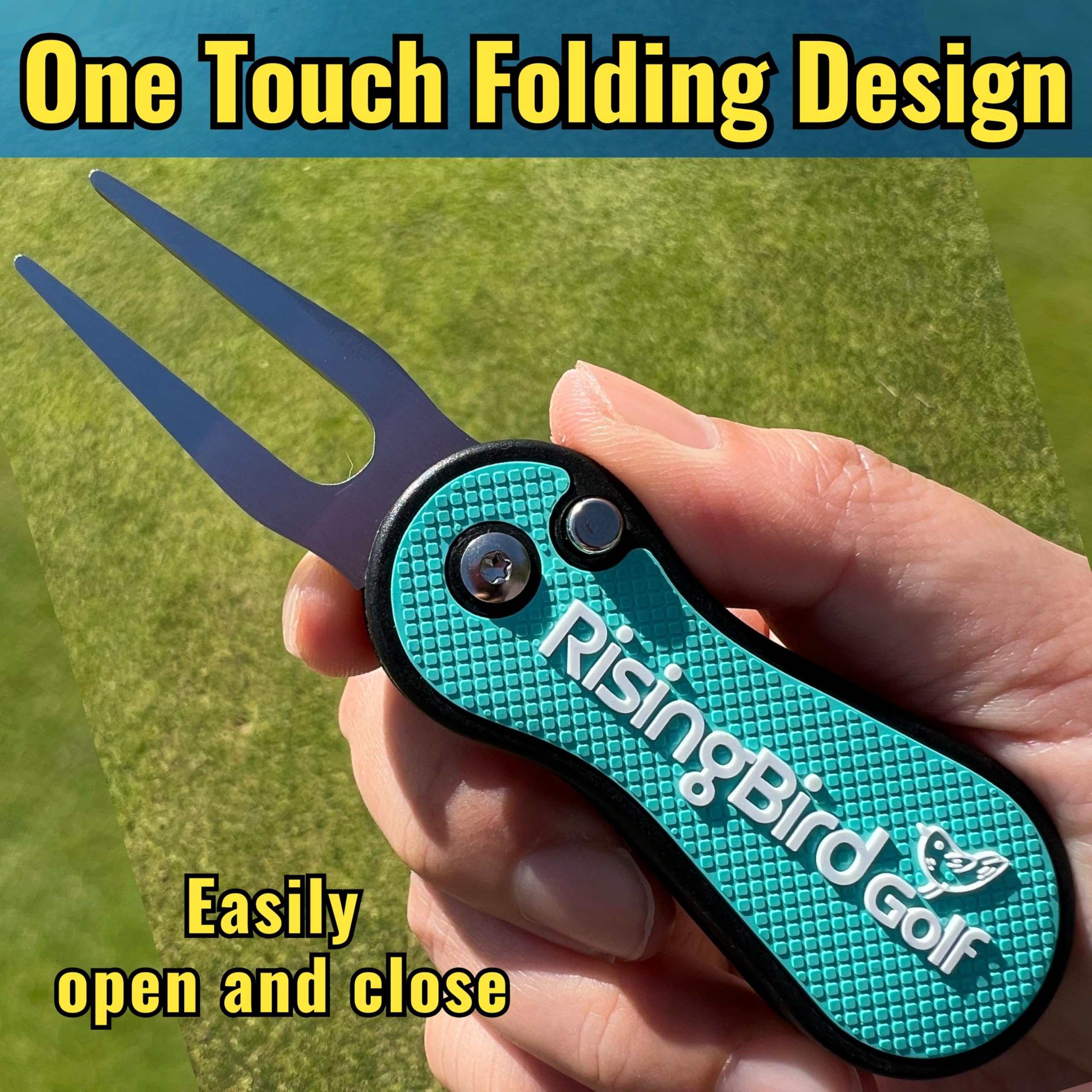 RisingBird Golf Divot Repair Tool, Pivot Tool, Ergonomic Grip & Vibrant Colors, Lightweight, Golf Accessories, Golf Gift, USA Company (1, Sky Blue)