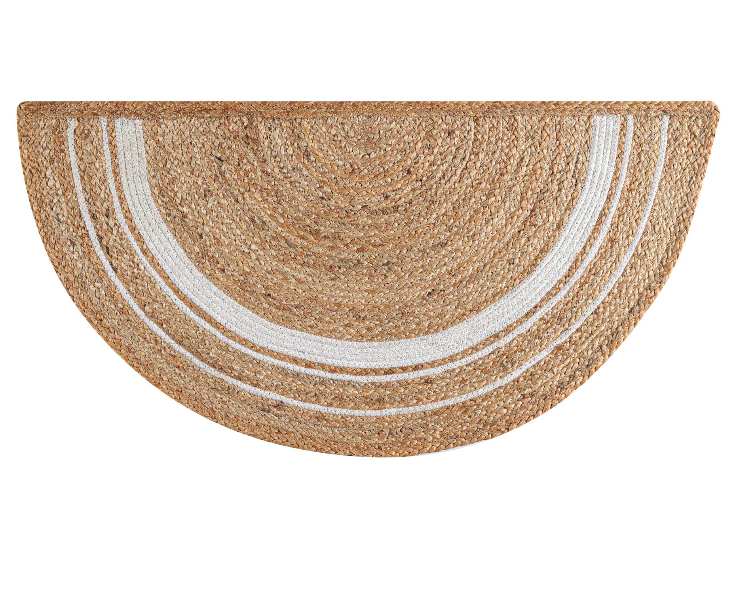 Tapis demi-rond en jute blanc naturel 1,5x0,9 m tressé main pour salon