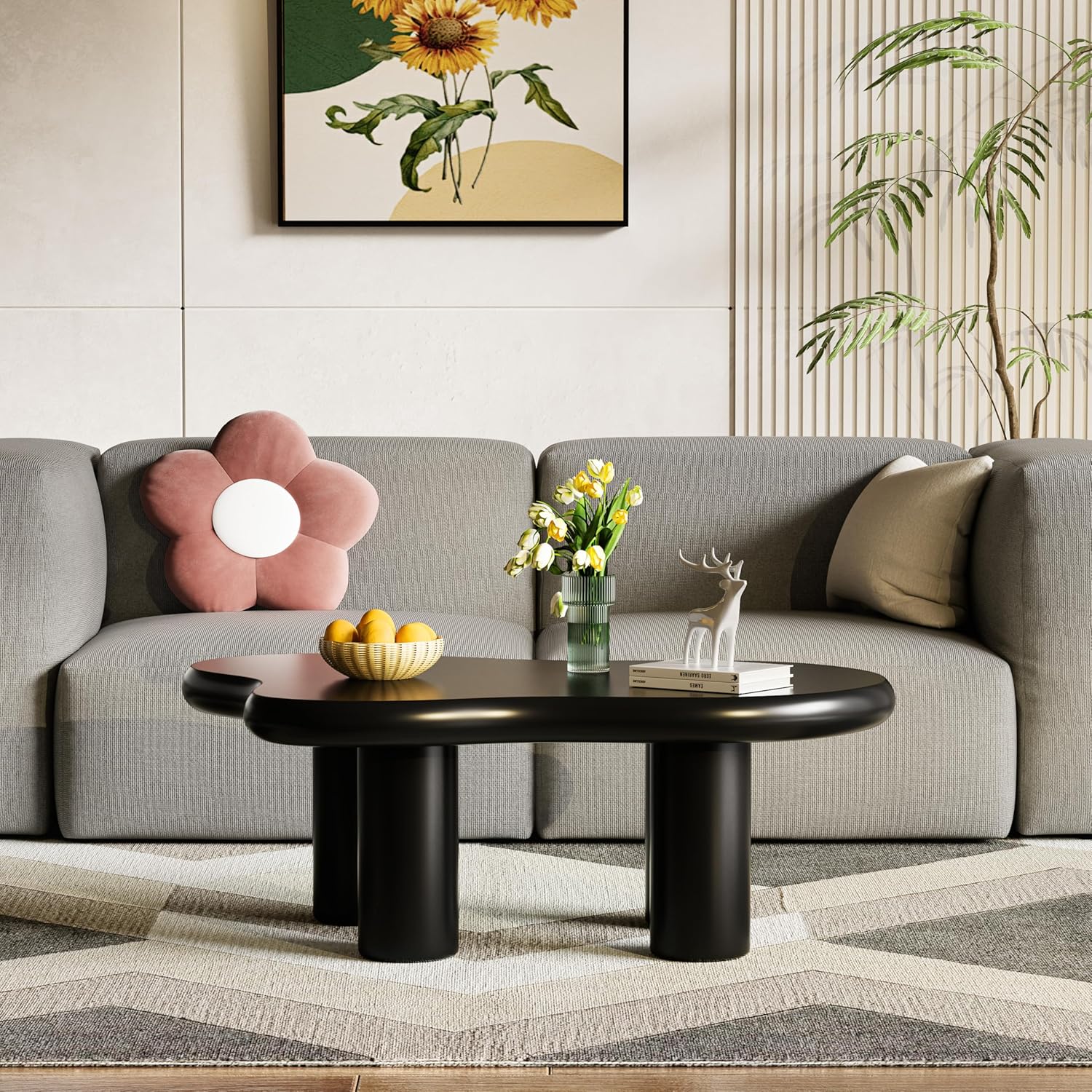 SSLine Cloud-Shaped Coffee Table, Modern Irregular Coffee Table Center Table for Living Room, 46.1 x 31.1 inches, Black