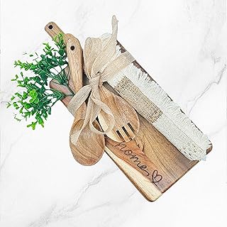 7 PCS House Warming Gifts New Home,Gifts for First Home,New Homeowner Couple,First Apartment,Hostess,Wooden Cutting Board Set Decor