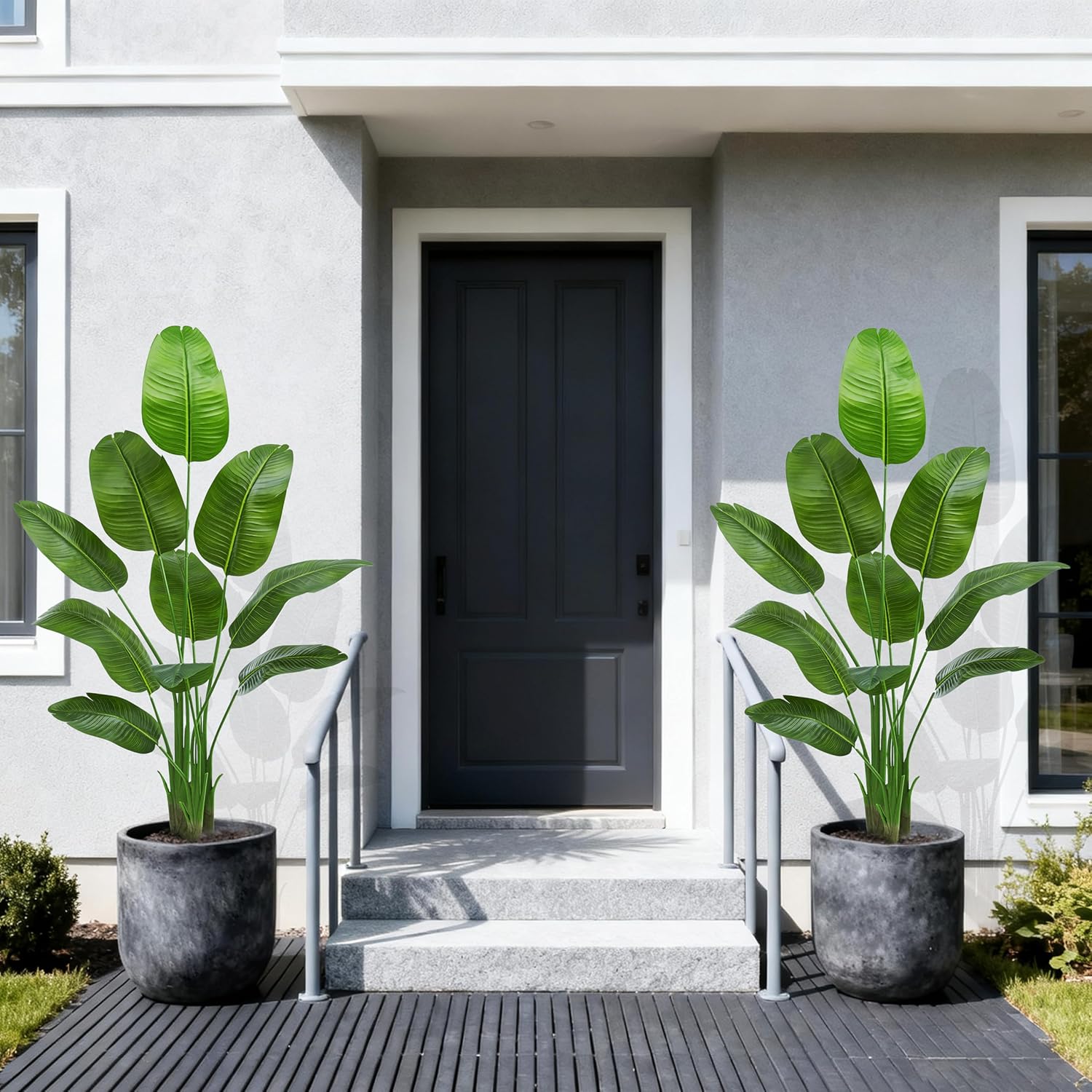 Artificial Bird of Paradise Plant: 6FT Faux Traveler's Palm Fake Banana Tree Elephant Ear Leaf Tall Silk Floor Plant in White Pot for Home Decor Indoor Office Entryway Balcony Patio Cafe Hotel