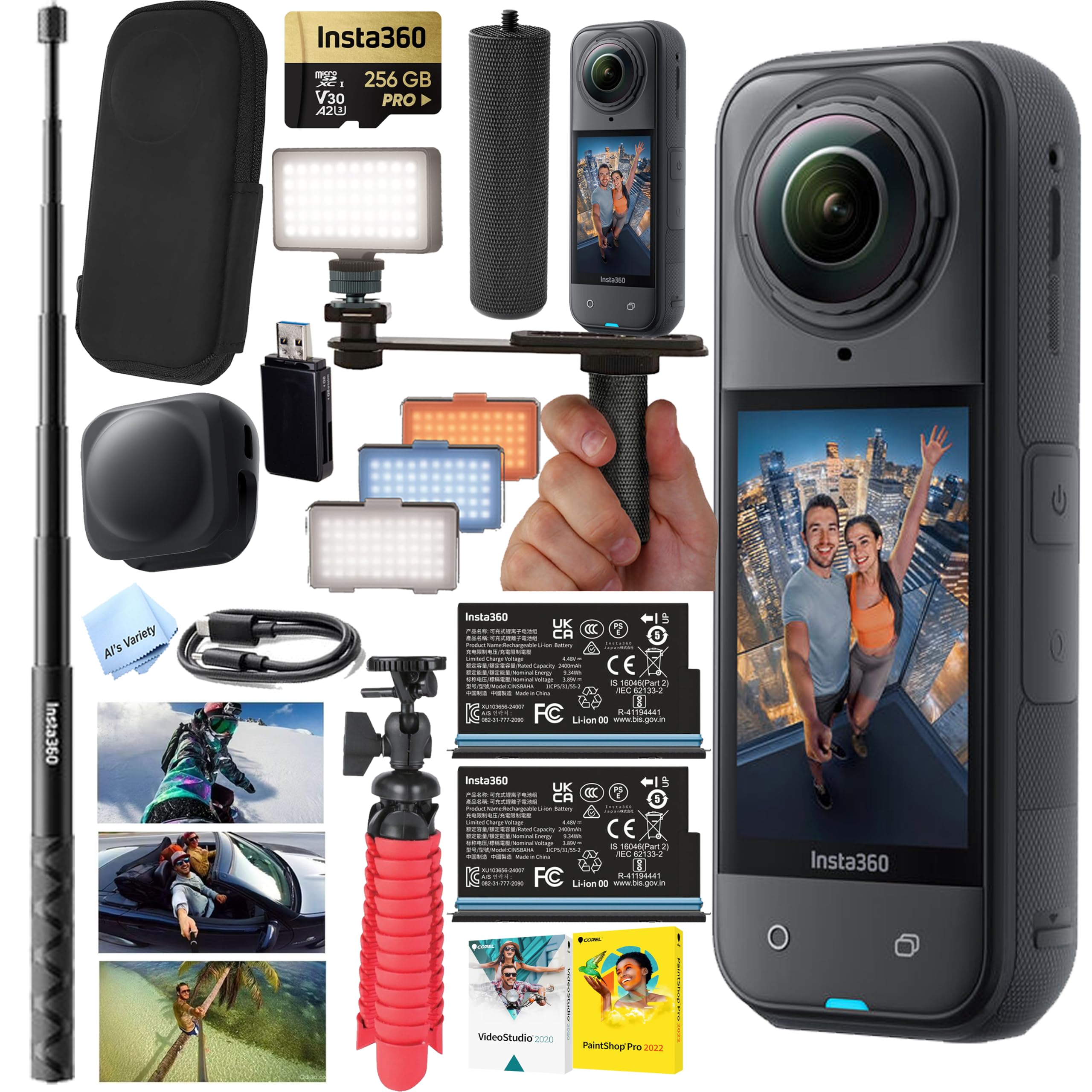 Insta360 X5 360° 8K Camera-Action Bundle -256GB Memory, Batteries, Invisible Selfie Stick, Hand Grip, LED Light, Tripod and More-picture-26