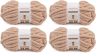 Chunky Chenille Yarn - 4 Pack (41 Yards Each Skein), Beige, Gauge 7 Jumbo
