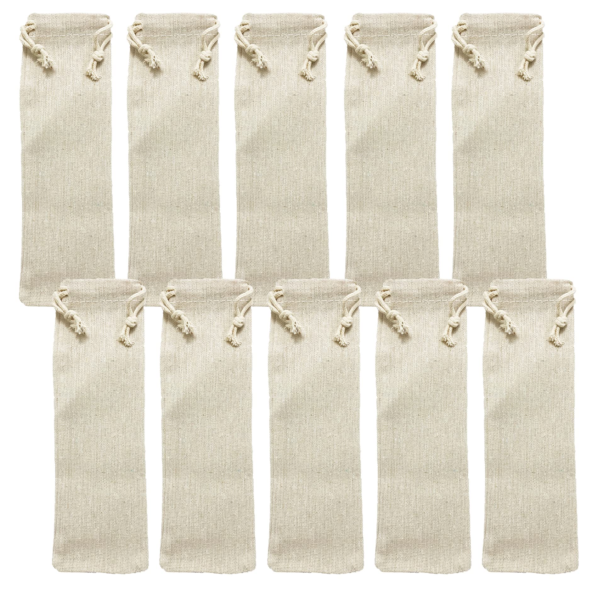 Cotton Linen Drawstring Bag Set of 10 Chopstick Utensil Pouch 9.8x3.1in