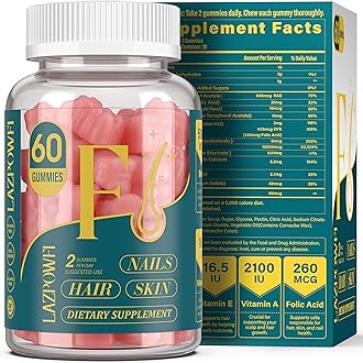 Lazpowfi Biotin Gummies -Hair Skin and Nails Vitamins for Men & Women, Vegan Vitamin B7, Supports Hair Growth and Stronger Nails,30 Day Supply - Raspberry-60 Count
