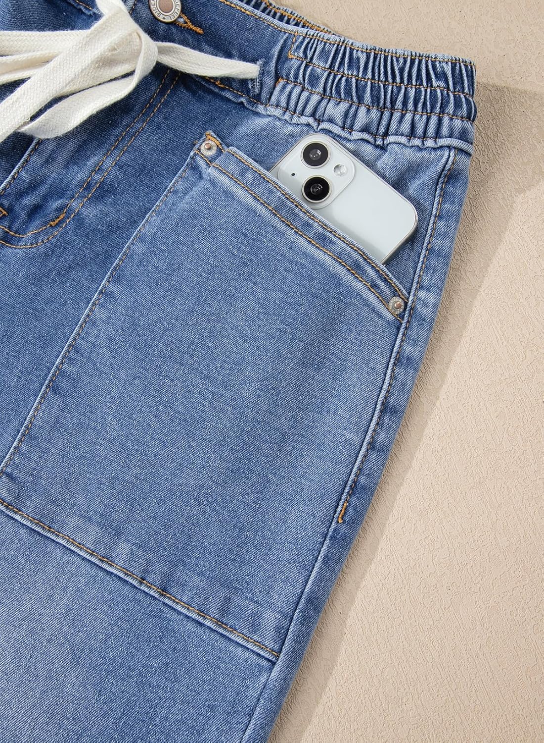 Sidefeel Women's Wide Leg Jeans High Waisted Stretchy Baggy Elastic Waist Drawstring Ankle Denim Jeans with Pockets - Image 6