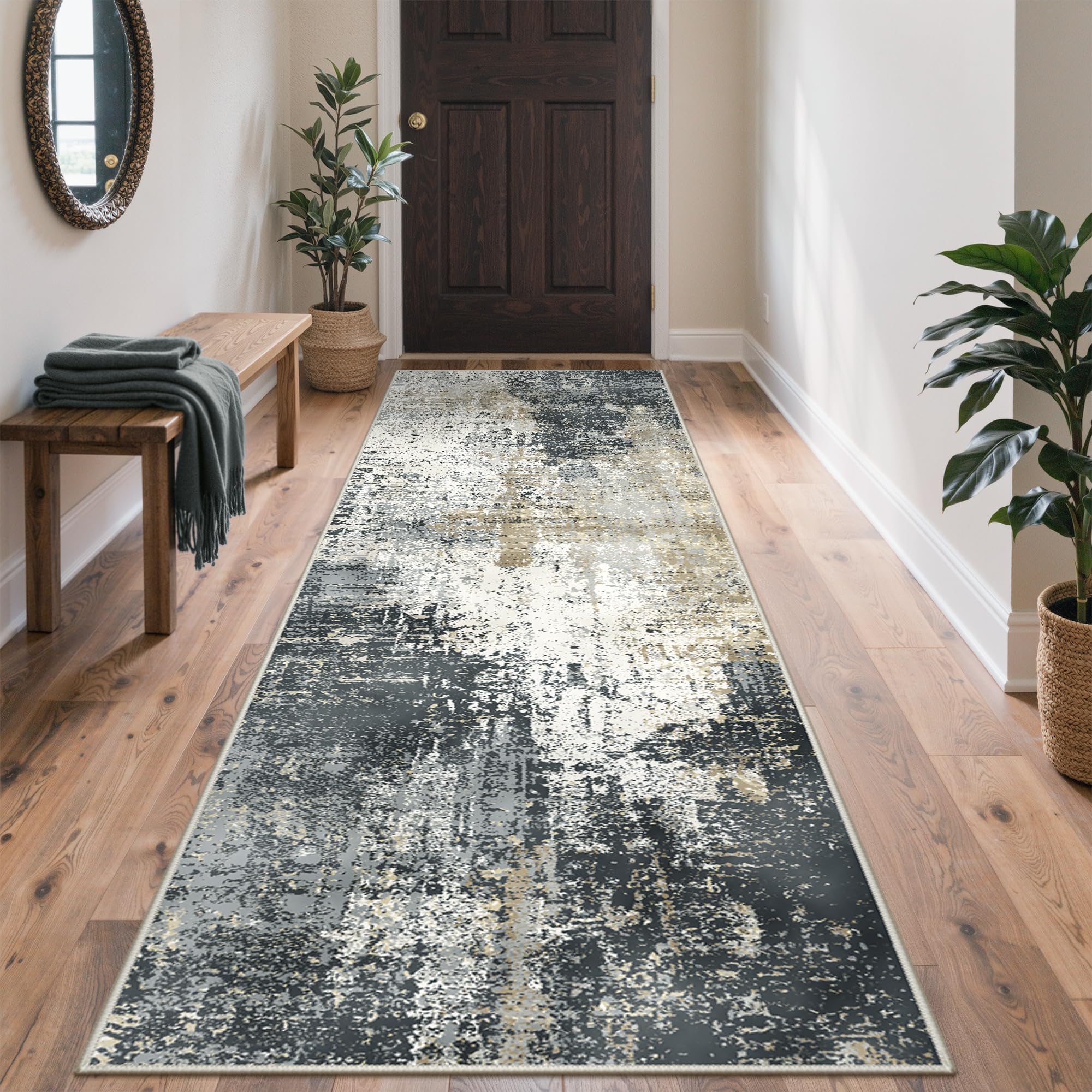 BEIMO Runner Rugs for Hallway 80x300cm, Non-Slip Extra Long Washable Runner Rugs Soft Low Pile, Modern Abstract Rug Carpet Runners for Entryway Kitchen Bedside Laundry Room, Grey