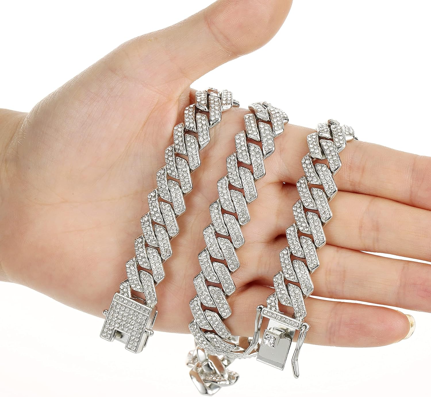 Saintda Mens Cuban Link Chain Iced Out Silver Miami Cuban Necklace Bling Diamond Chain Hip Hop Jewelry with Gift Box for Women - Image 6