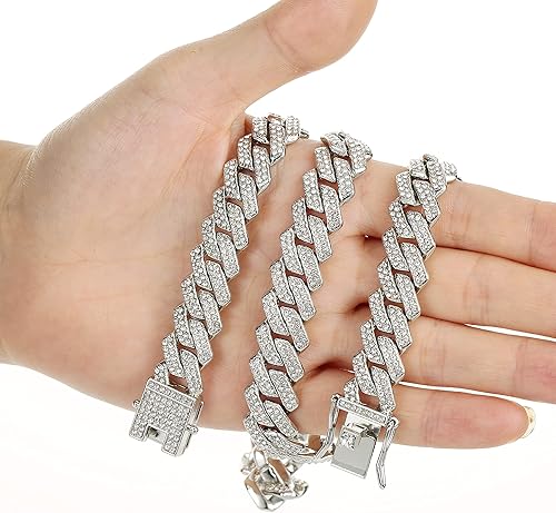 Miniatura 6 de Saintda Mens Cuban Link Chain Iced Out Silver Miami Cuban Necklace Bling Diamond Chain Hip Hop Jewelry with Gift Box for Women