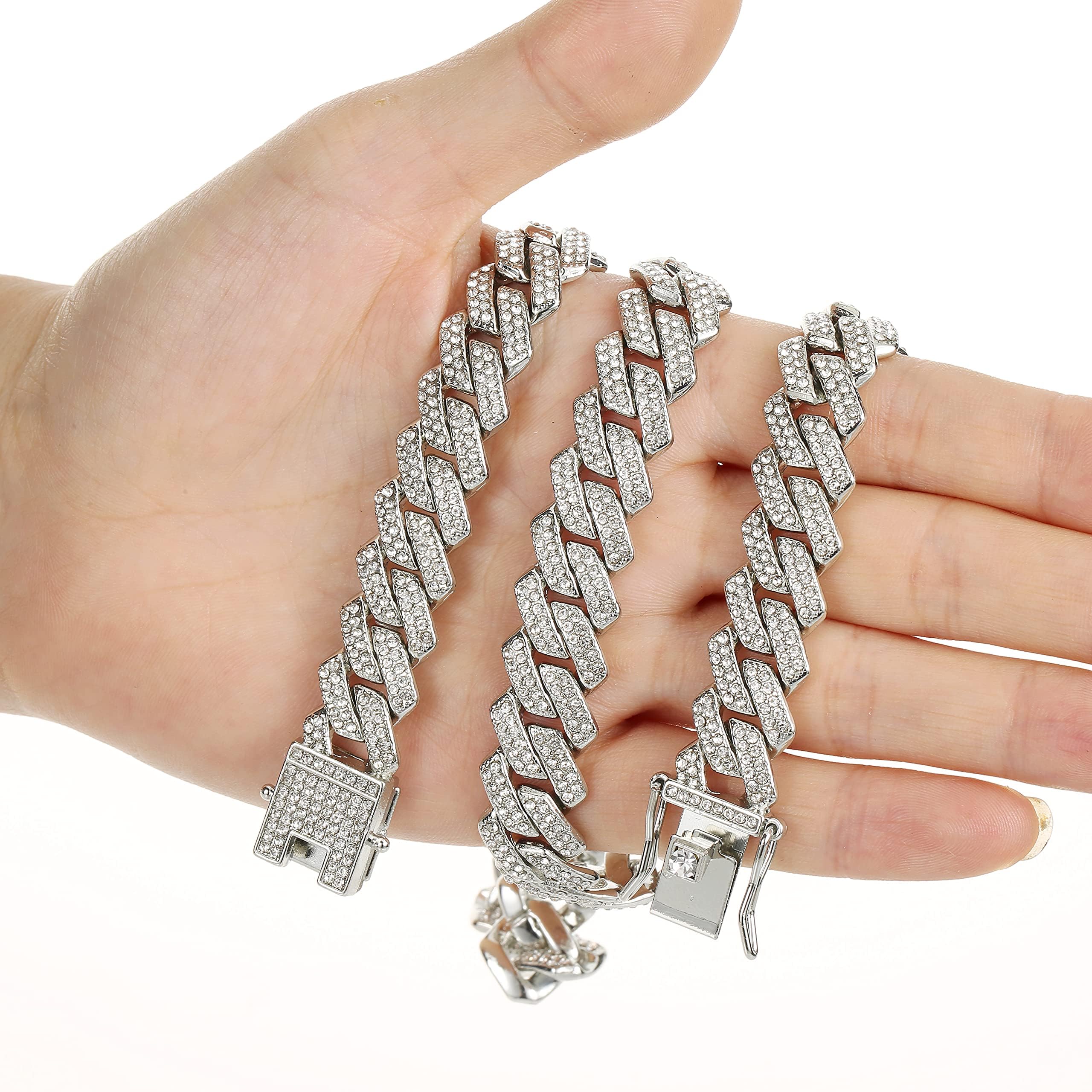 Saintda Cuban Link Chain for Men Women Iced Out Silver/Gold/Rose Gold Miami