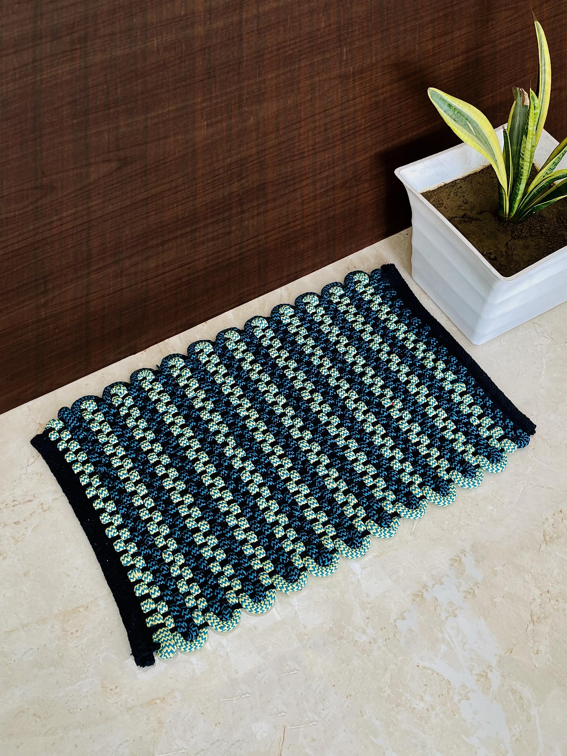 VTI Home collection Bamboo Handloom Textile Door/Floor Mat - Set of 2 (Green)