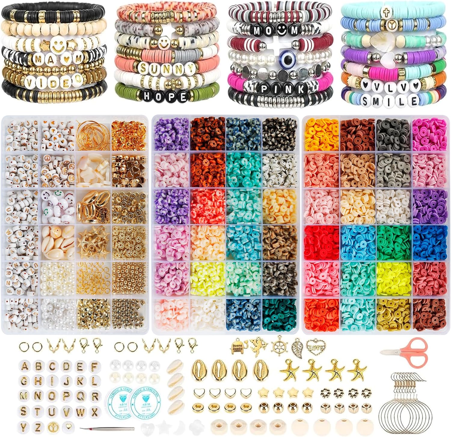 Clay Beads Bracelet Making Kit, 10500pcs 3 Boxes Friendship Polymer