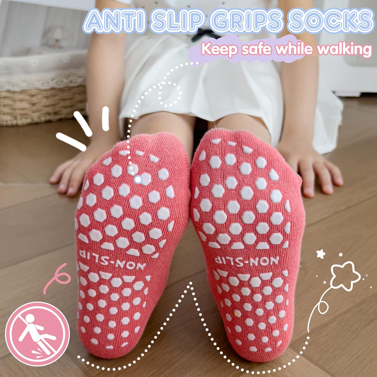 Baby Girls Toddlers Ruffle Grip Socks Uniform School Dress Anti Slip Non Skid Frilly Breathable Crew Cotton Socks 9 Pairs - Image 3