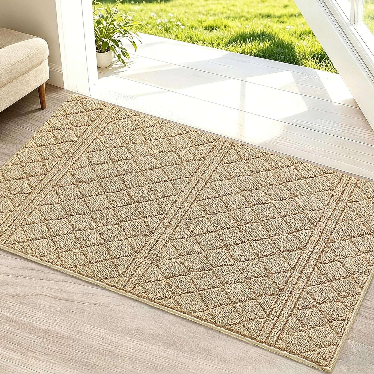 REFETONE Indoor Doormat, Front Back Door Mat 24"x36" Absorbent Rubber Backing Non Slip Door Mats, Low-Profile Resist Dirt Entrance Rugs, Machine Washable Door Rug Inside Floor Mat for Entryway, Grey