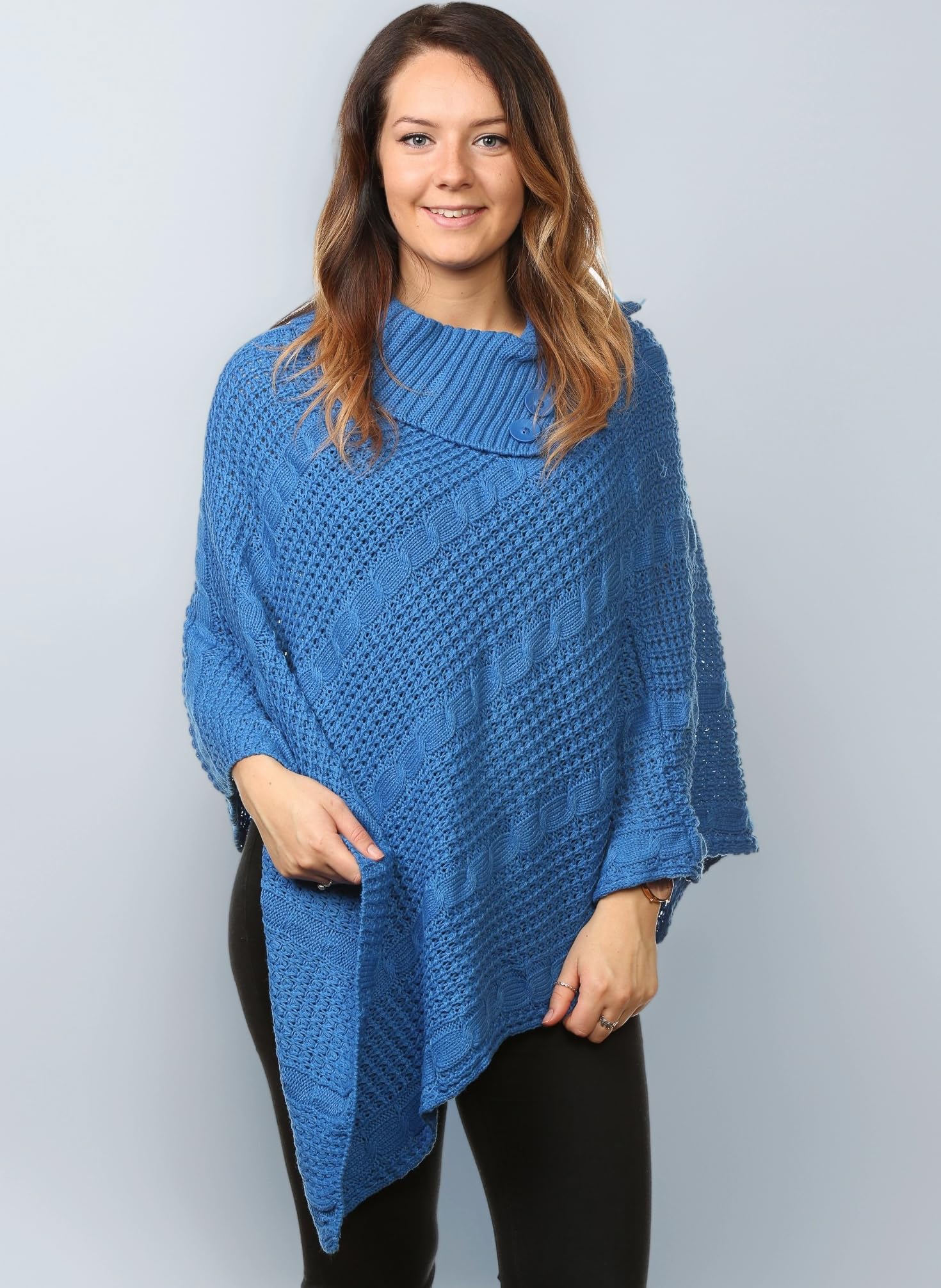 New Ladies Womenโs Chunky Cable Knitted Poncho Sweater Jumpers Tops UK Plus Size