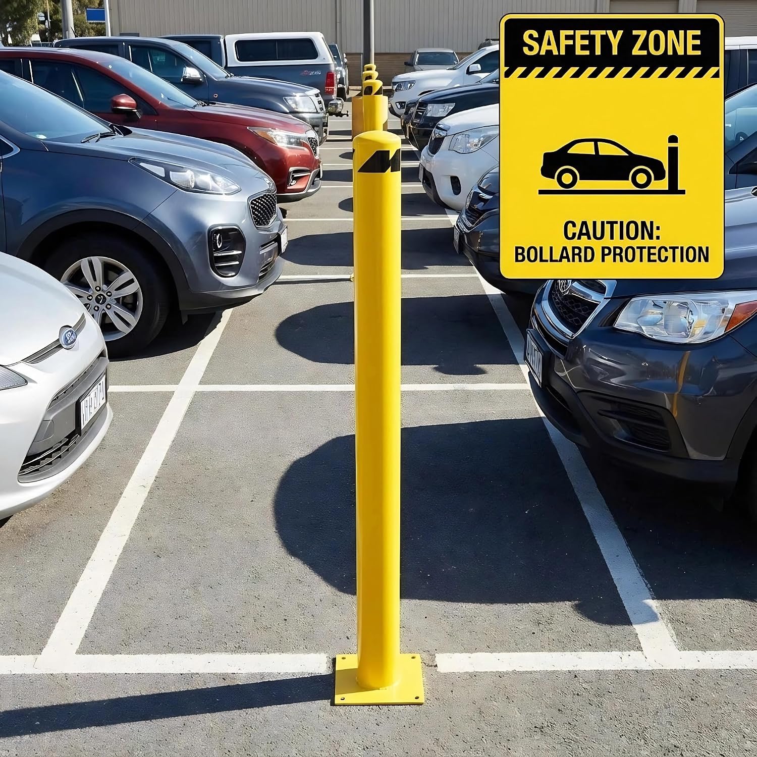 Gdrasuya10 Safety Bollard Post Industrial Steel Bollards 60" Tall Yellow Pipe Safety Barrier Safety Traffic Control Bollard Post with Bolts Floor Tape for Entrances, Parking Lots, Sidewalks