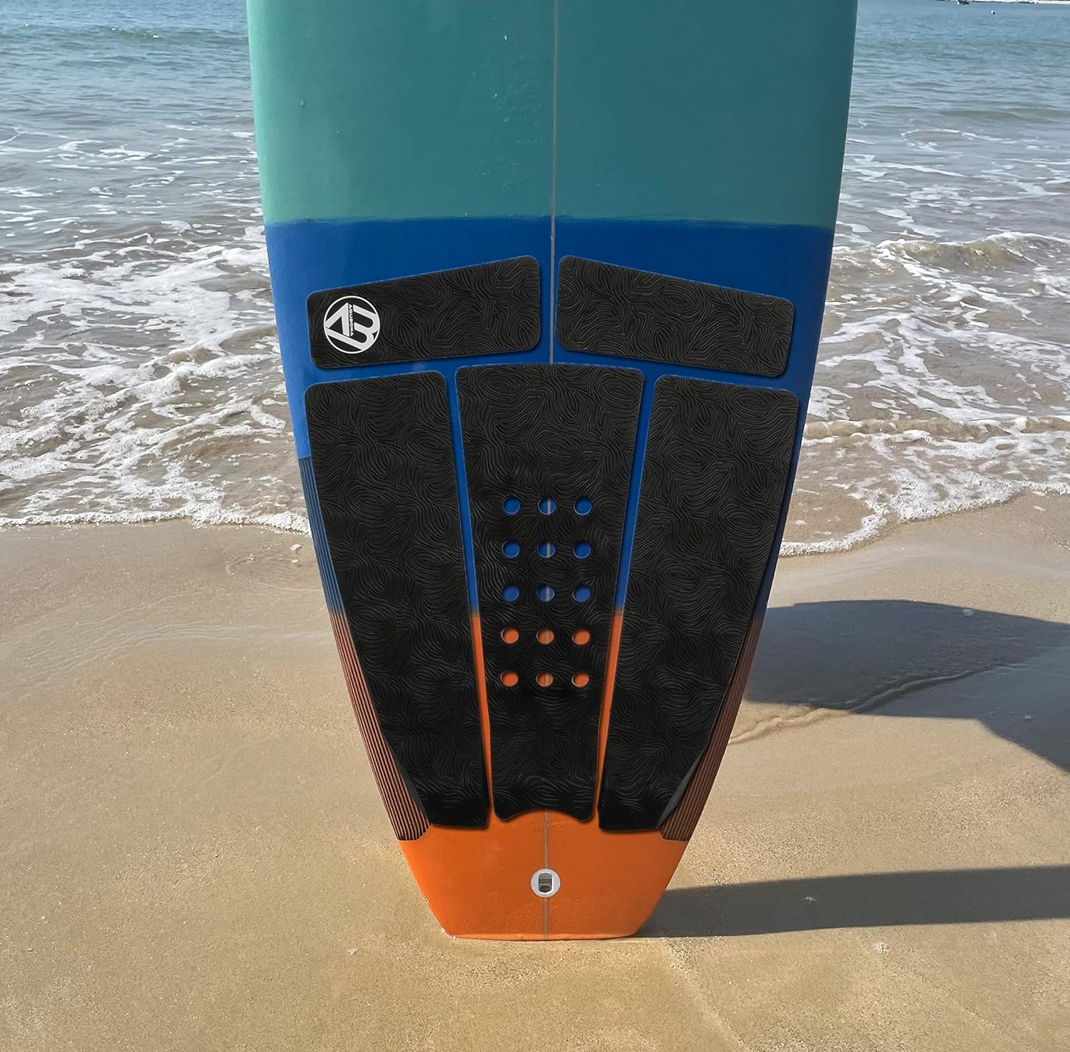 5 Piece EVA Surfboard Deck Traction Pads for Stomp Skimboards, Surf Boards, Funboard, Fish Board/Aqua Blue Gray Black
