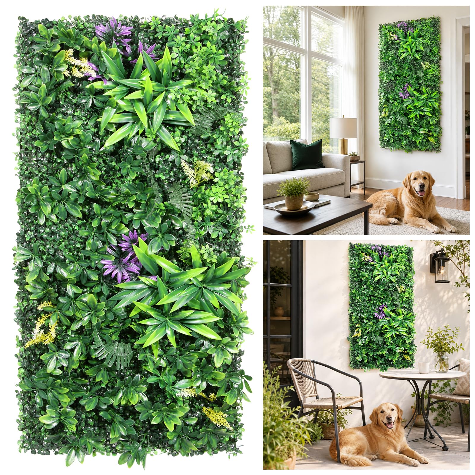 4PCS Artificial Plant Wall Panels, 50x100cm Artificial Plant Flower Living Wall Panels, Artificial Foliage Panels, Realistic Grass Green Plant Wall Fence for Indoor/Outdoor Home, Garden, Balcony Decor