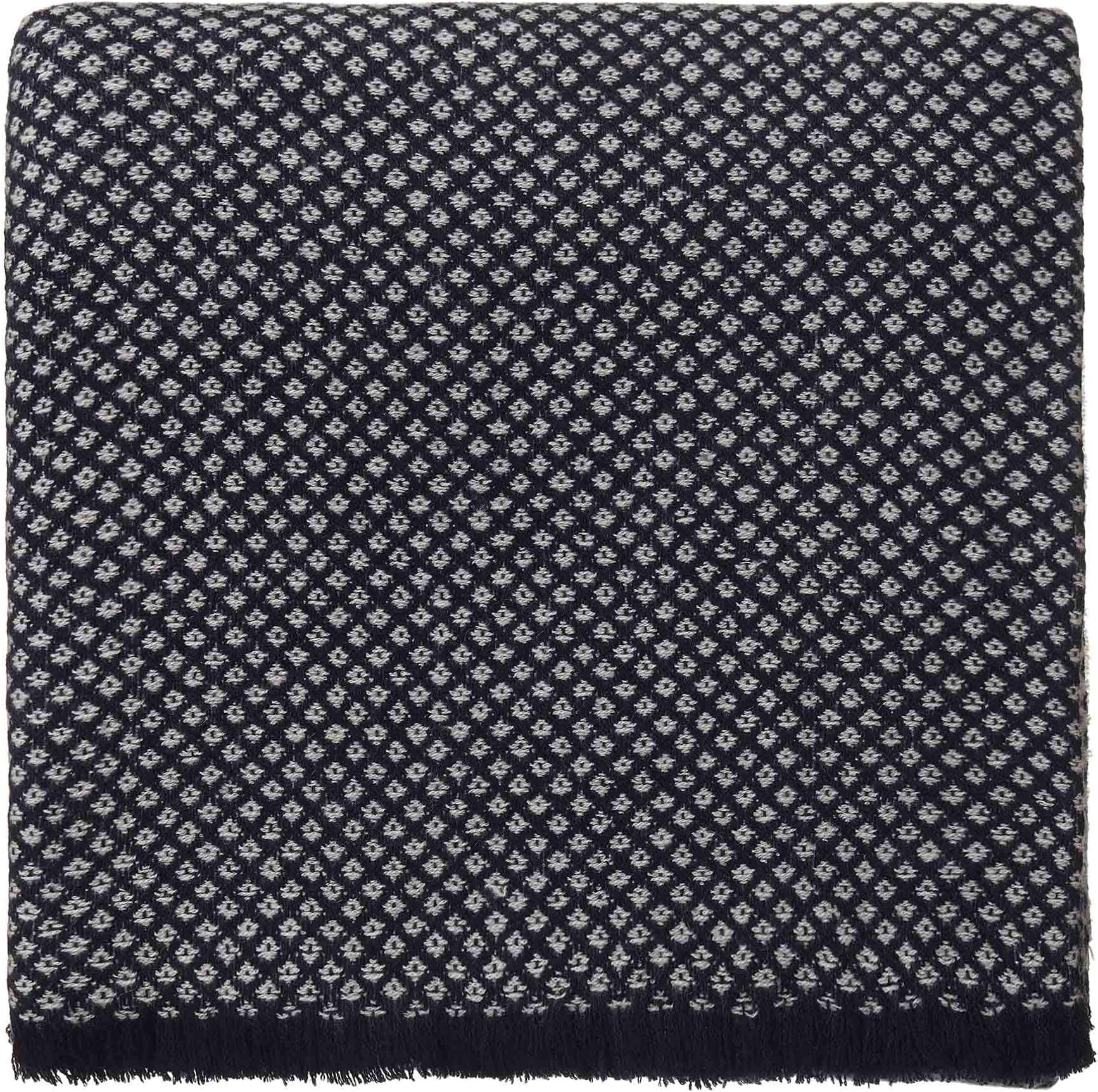 URBANARA 100% Pure Mongolian Cashmere Throw Uyuni 55x79 Midnight Blue/Cream with Fringe — Extra Soft Wool Blanket, Interwoven in Diamond Pattern — Light, Naturally Breathable and Warm — A Luxury Gift