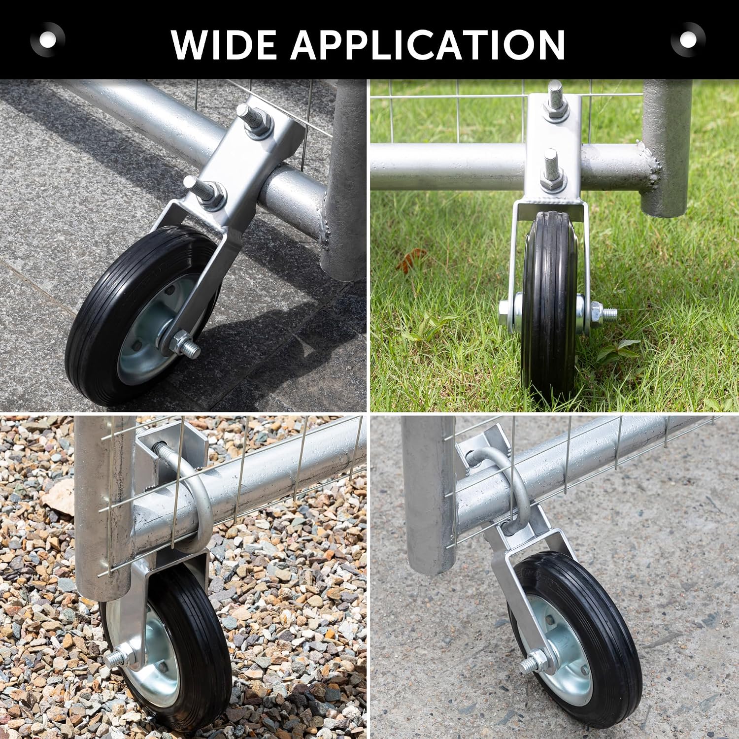 6" Gate Wheel Caster for Metal Swing With 1-5/8" Thru 2" Frames, Heavy Duty Support Wheel for Chain Link Fence, Prevent Dragging, 2 Pcs, Silvery