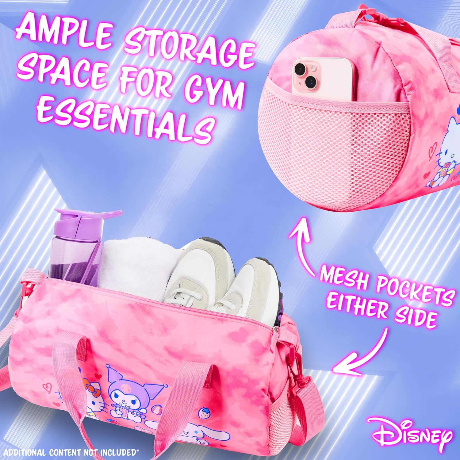 Hello Kitty Sports Duffel Bag - Pink, Cartoon Pattern - 14.9x7.8x7.8 inches - Adjustable Shoulder Strap - Zipper Closure - Carrying Handles - Perfect for Girls, Teens, or Women - Image 4