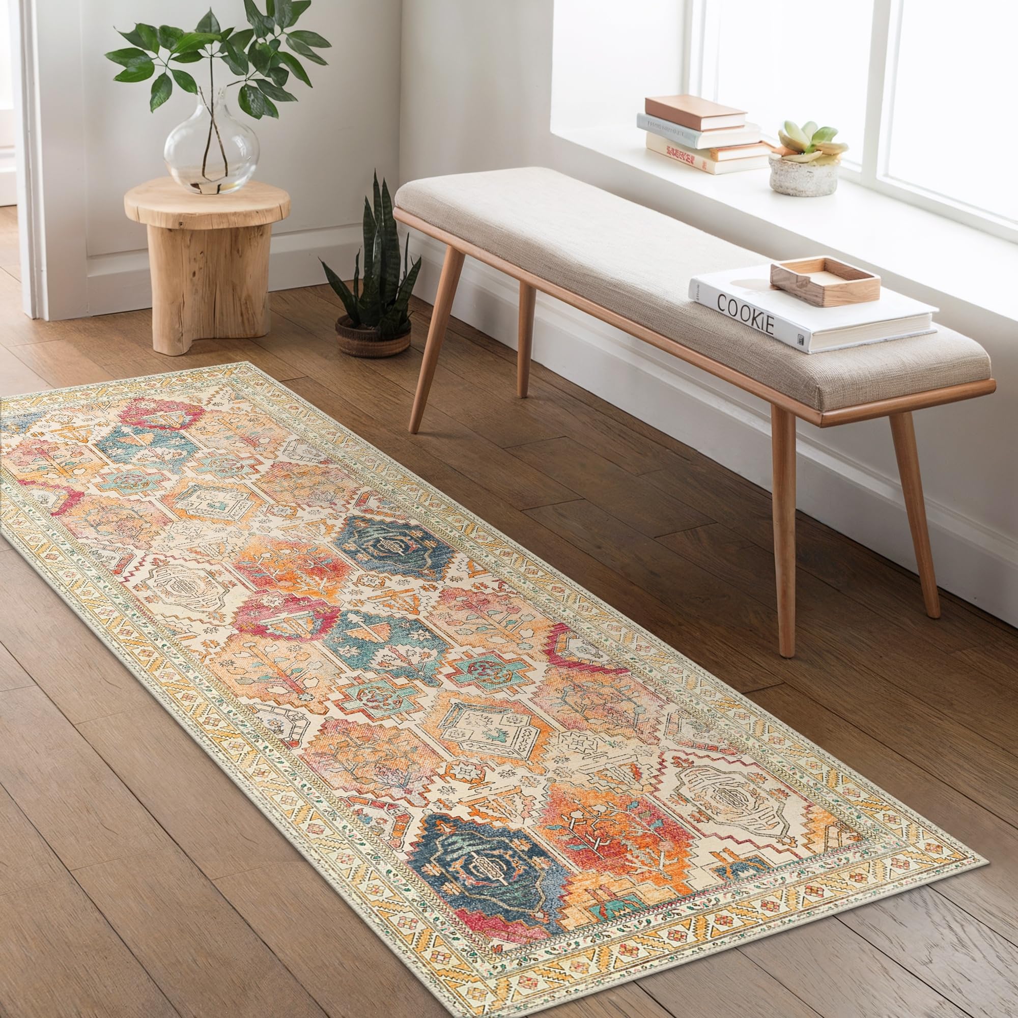BEIMO 80x150cm Area Rugs for Bedroom,Vintage Boho Carpets for Living Room Non Slip Machine Washable Rug Short Low Pile Rug for Kitchen Dining, Hallway, Office-Orange โ image 1