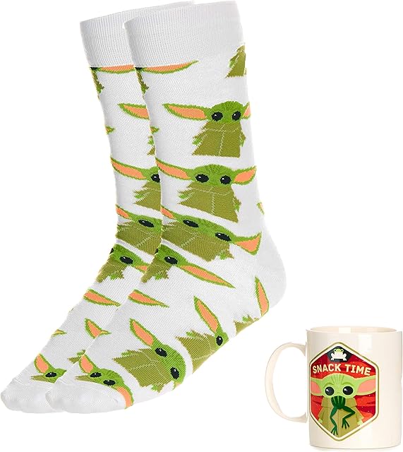 Paladone Mandalorian Child Baby Yoda Mug and Socks Set, Officially Licensed Star Wars Merchandise, Ceramic, 300 milliliters
