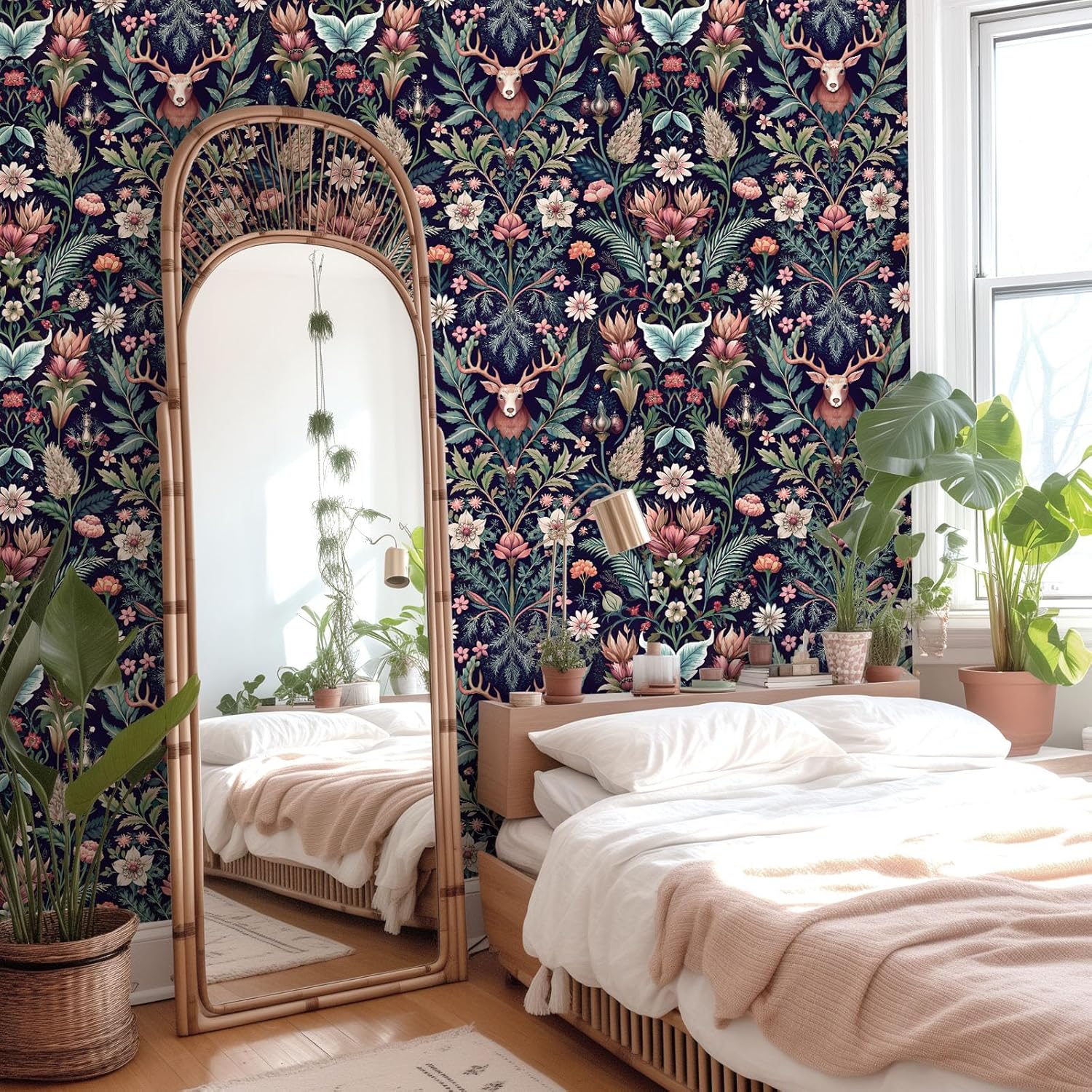 Deer Peel and Stick Wallpaper 17.3"×1200" Nature Plant Contact Paper Removable Self Adhesive Wallpaper for Bedroom Living Room Cabinet