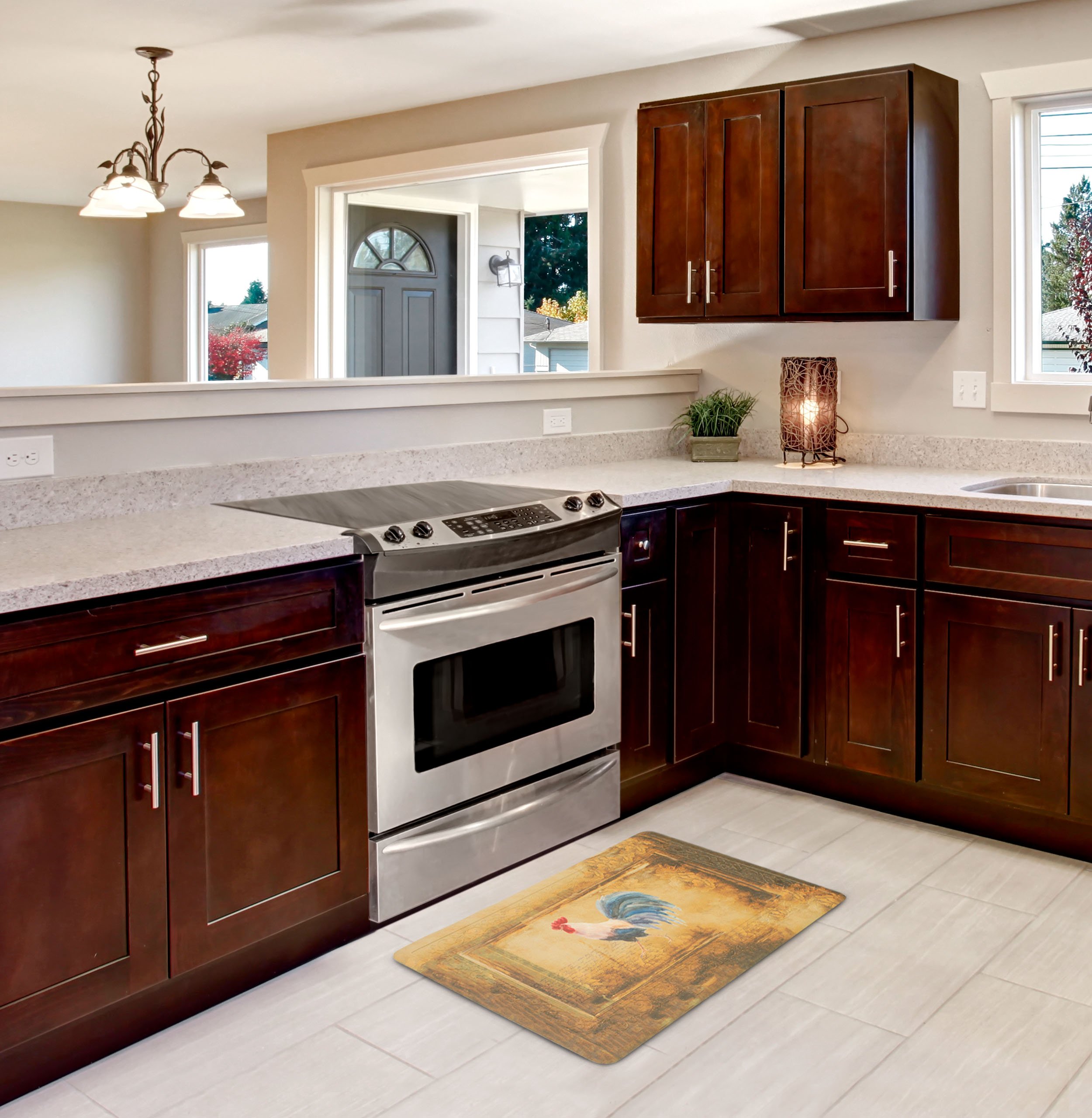 Chef GearHydrangea Vintage Rooster Gelness Mat, 20 x 32, Beige