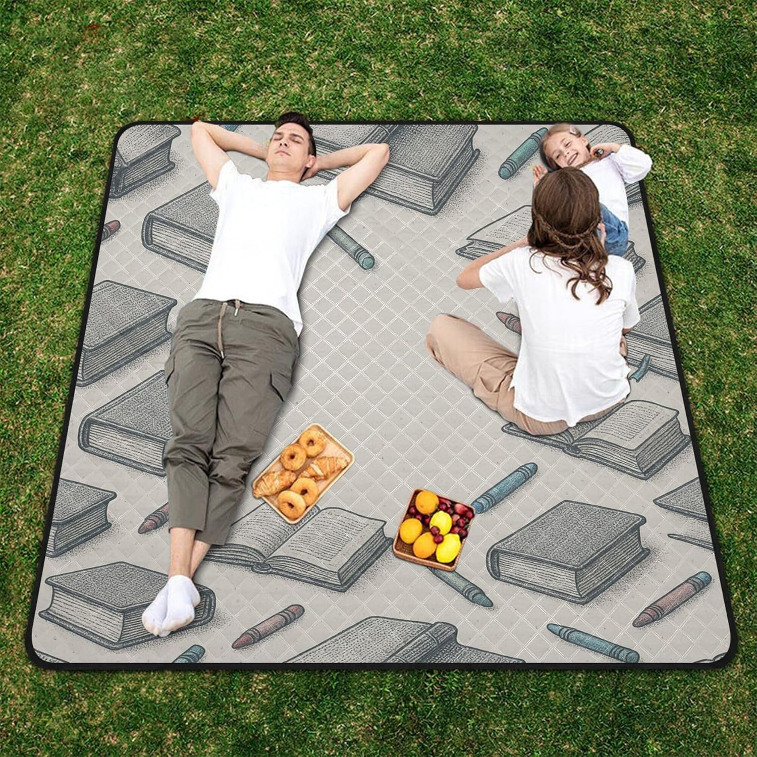 Yuiboo Retro_Education Waterproof Picnic Table Water-Resistant Grass Portable Blanket for Women 30s Summer Gift Manta de Picnic Extra