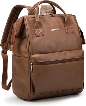 Kinmac Laptop Backpack for Women and Men, Large Capacity Travel Backpack for 15.6 inch Laptop Computer Coffee PU
