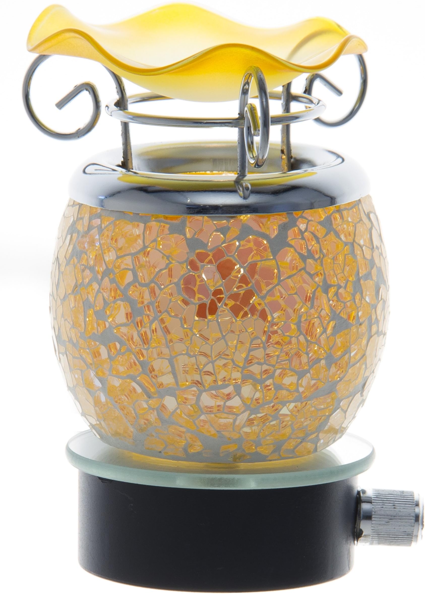 Variation Color Cracked Crystal Design Decorative Glass Electric Plug-in Fragrance Lamp Aromatherapy Oil Warmer/Burner Night Light in Gift Box # Mt-044 (Gold)
