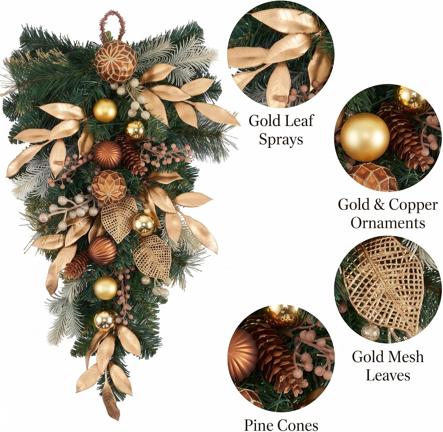 DecorbyHannah 24" Christmas Teardrop Swag Decorations with Lights for Door