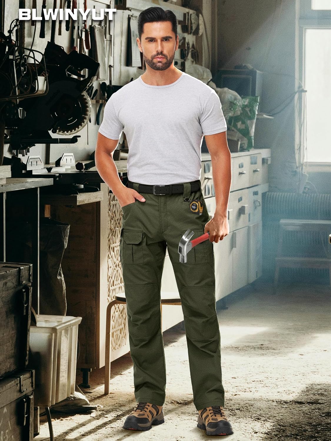 Men's Tactical Pants Water Resistant Stretch Ripstop Cargo Pants Lightweight Outdoor EDC Work Hiking Pants