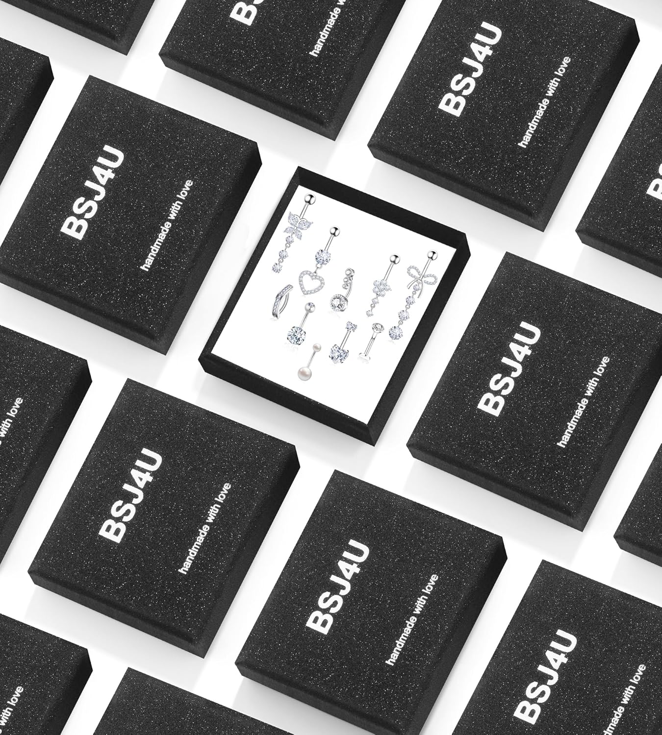 10 Pcs Gold Plated Silver Belly Button Ring Dangle Hypoallergenic Surgical Stainless Steel Belly Rings for Women CZ Floating Clicker Heart Pearl Bow Flower Butterfly Navel Piercing Jewelry Dangly Navel Ring - Image 6