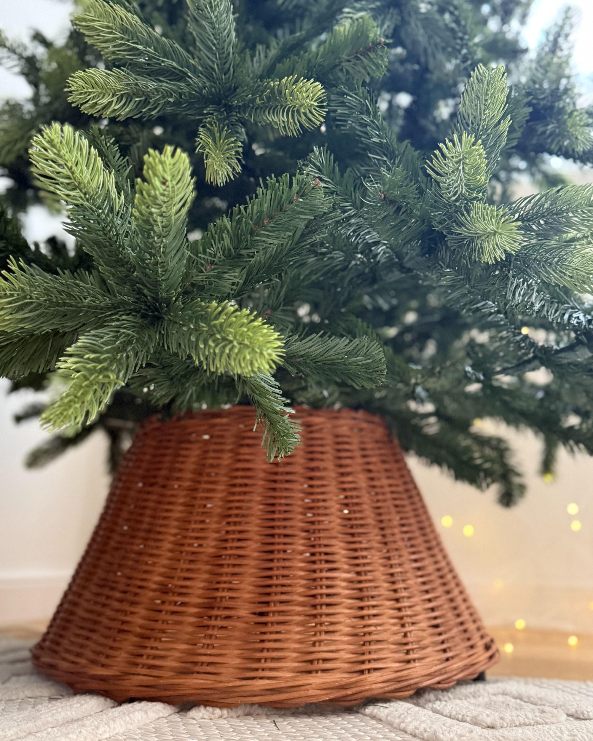 Jupe de Sapin de Noël en Rotin ⌀ 50 cm Rond Fait Main Naturelle Flocon
