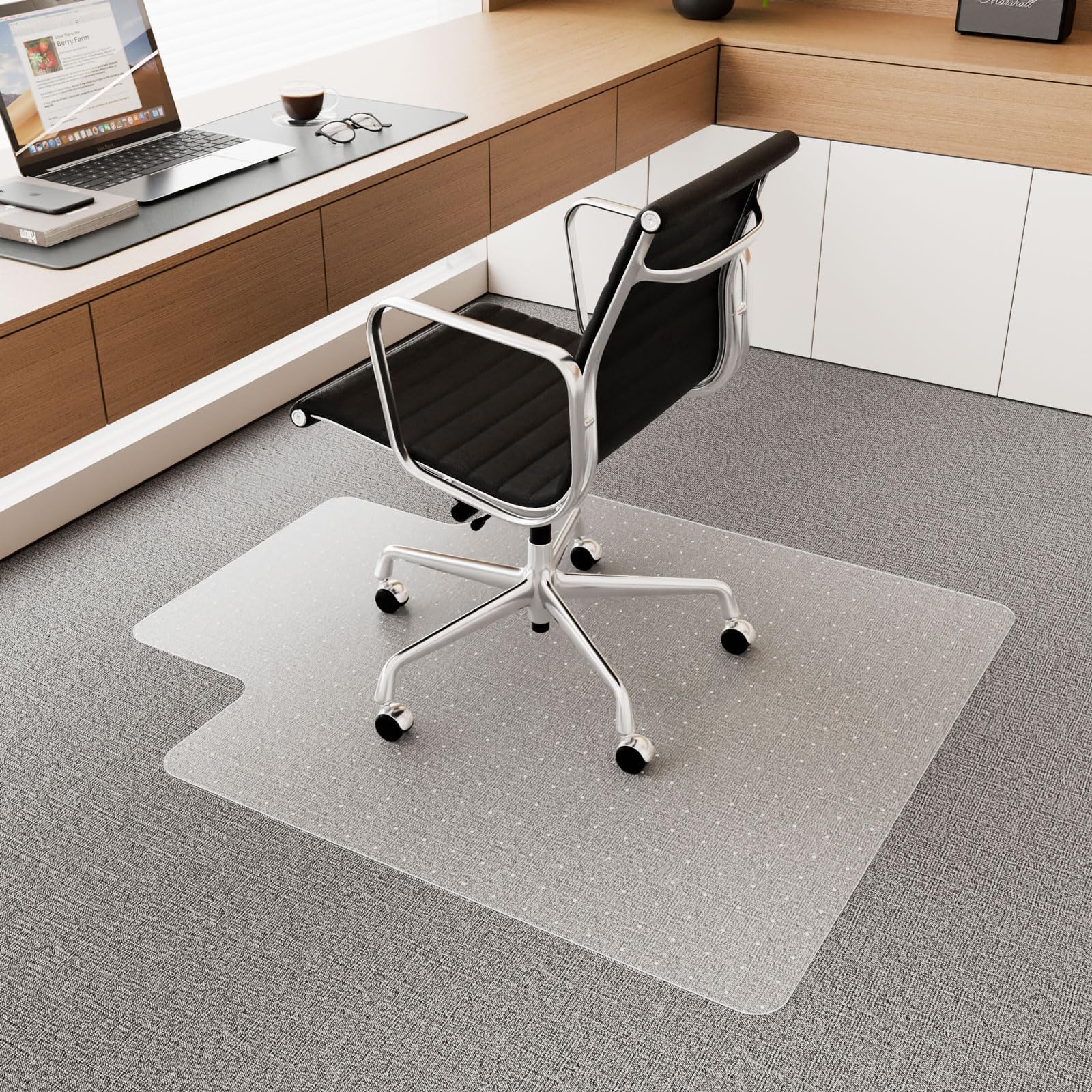 HOMEK Office Chair Mat for Carpet, 53" x 45" Studded Desk Chair Mat for Low Pile Carpeted Floors, Transparent Carpet Protector Mat for Office Chairs