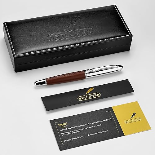 Miniatura 8 de BEILUNER 318 Bolígrafo de cuero de lujo, cuero de alta calidad cosido a mano, acabado cromado, repuesto de tinta Schmidt, juego de regalo para