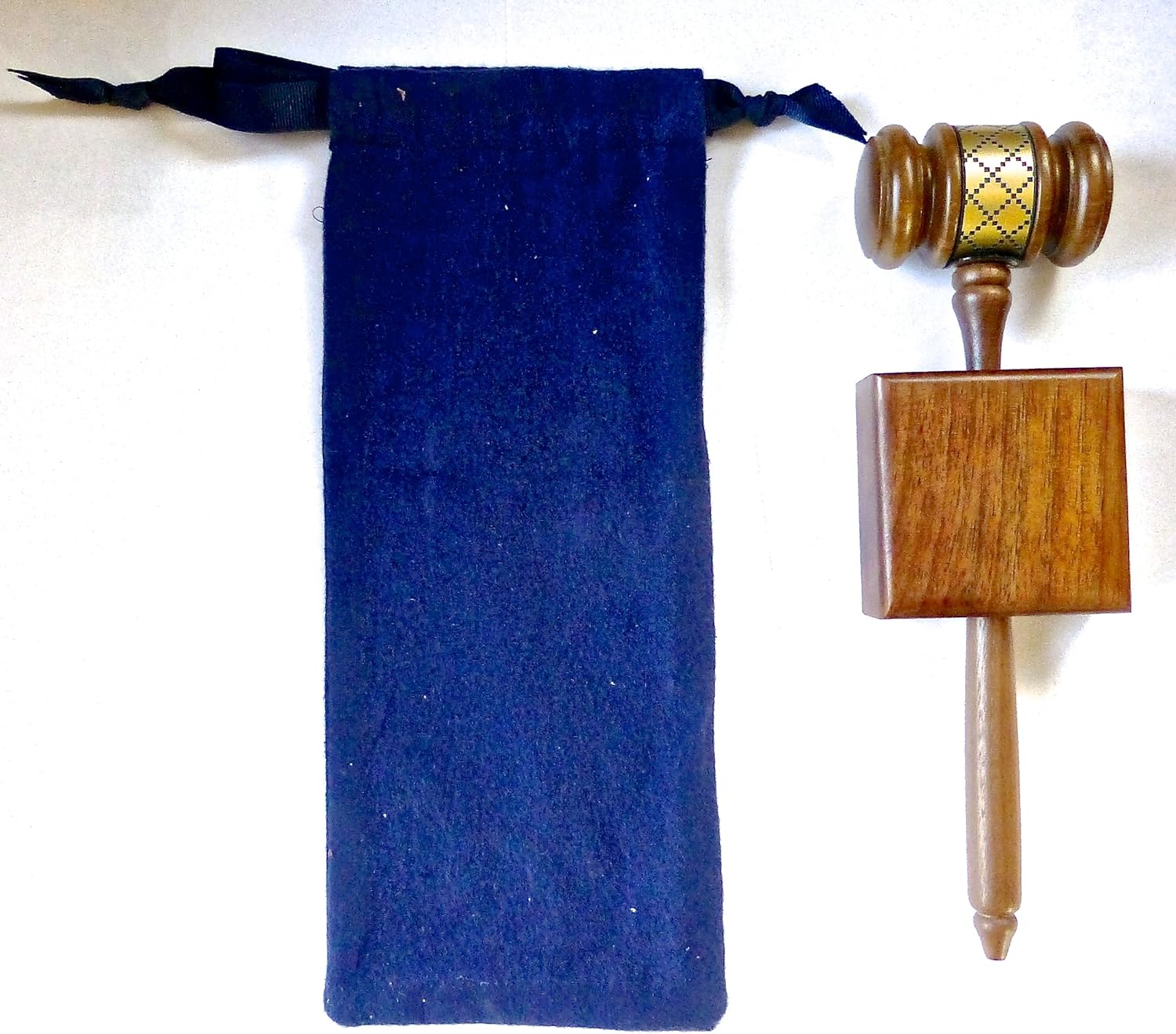 Gavel with Decorative Band, Sound Block, Carry Pouch