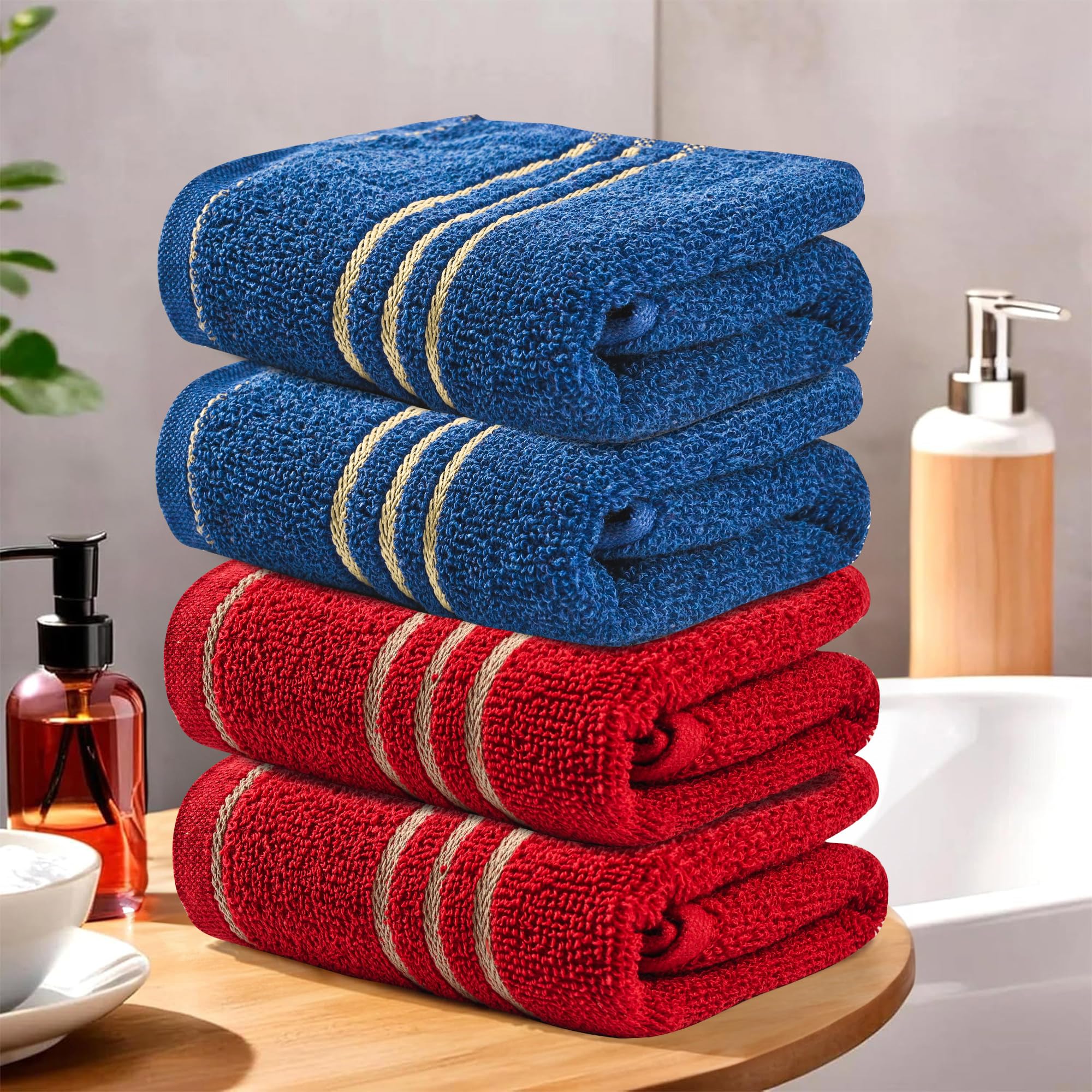 Urbane Home Pack of 4 Soft Cotton Face Towels for Men & Women | Easily Washable | Pocket Towels & Workout Gym Napkins for Men - Red & Dark Blue-image-41