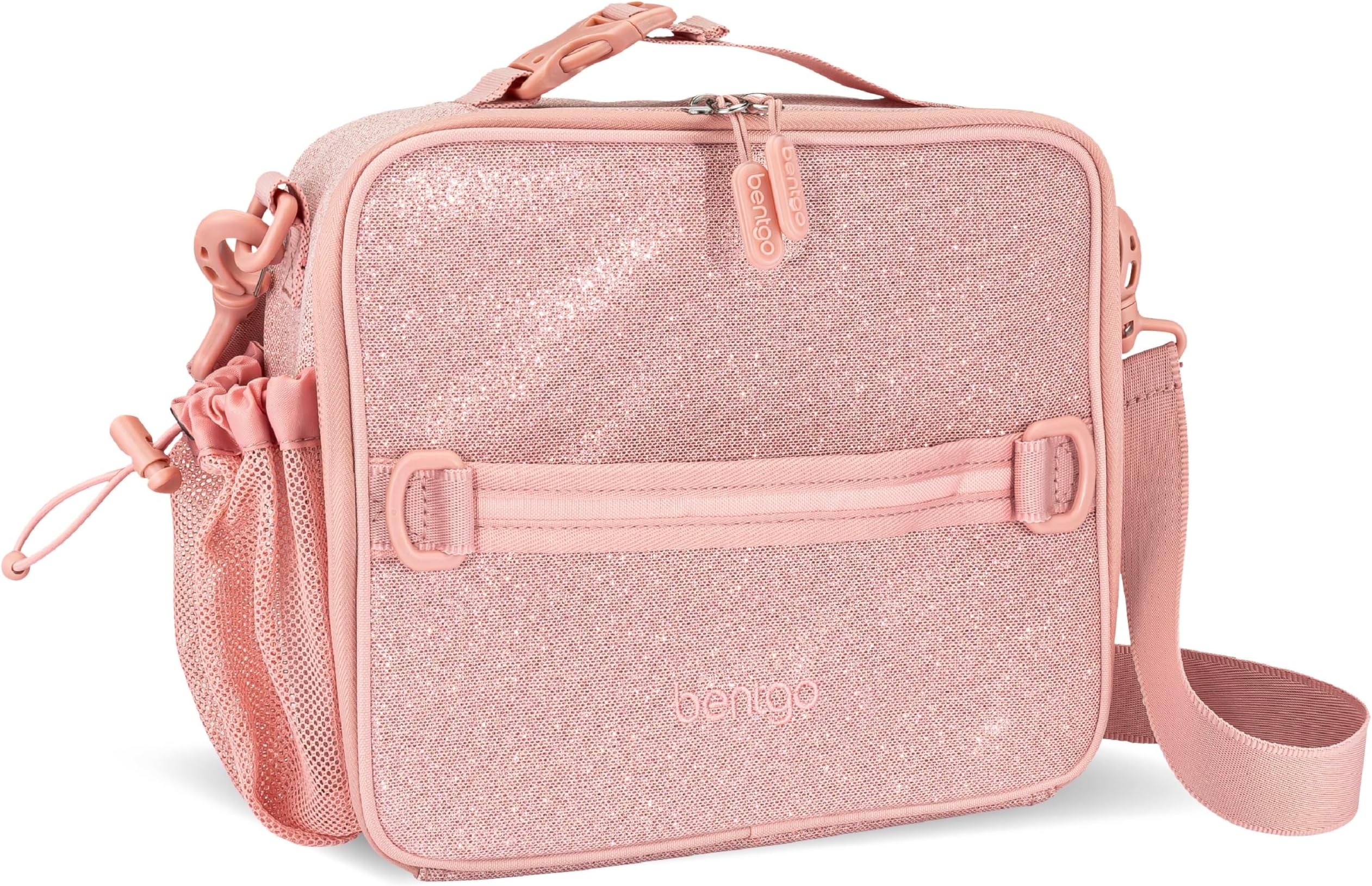 Kids Lunch Bag - Glitter Designed Insulated Lunch Bag for Kids 3+; Holds Lunch Box, Water Bottle & Snacks; Easy to Clean, Water Resistant, & Zip Pockets (Glitter Edition - Petal Pink)