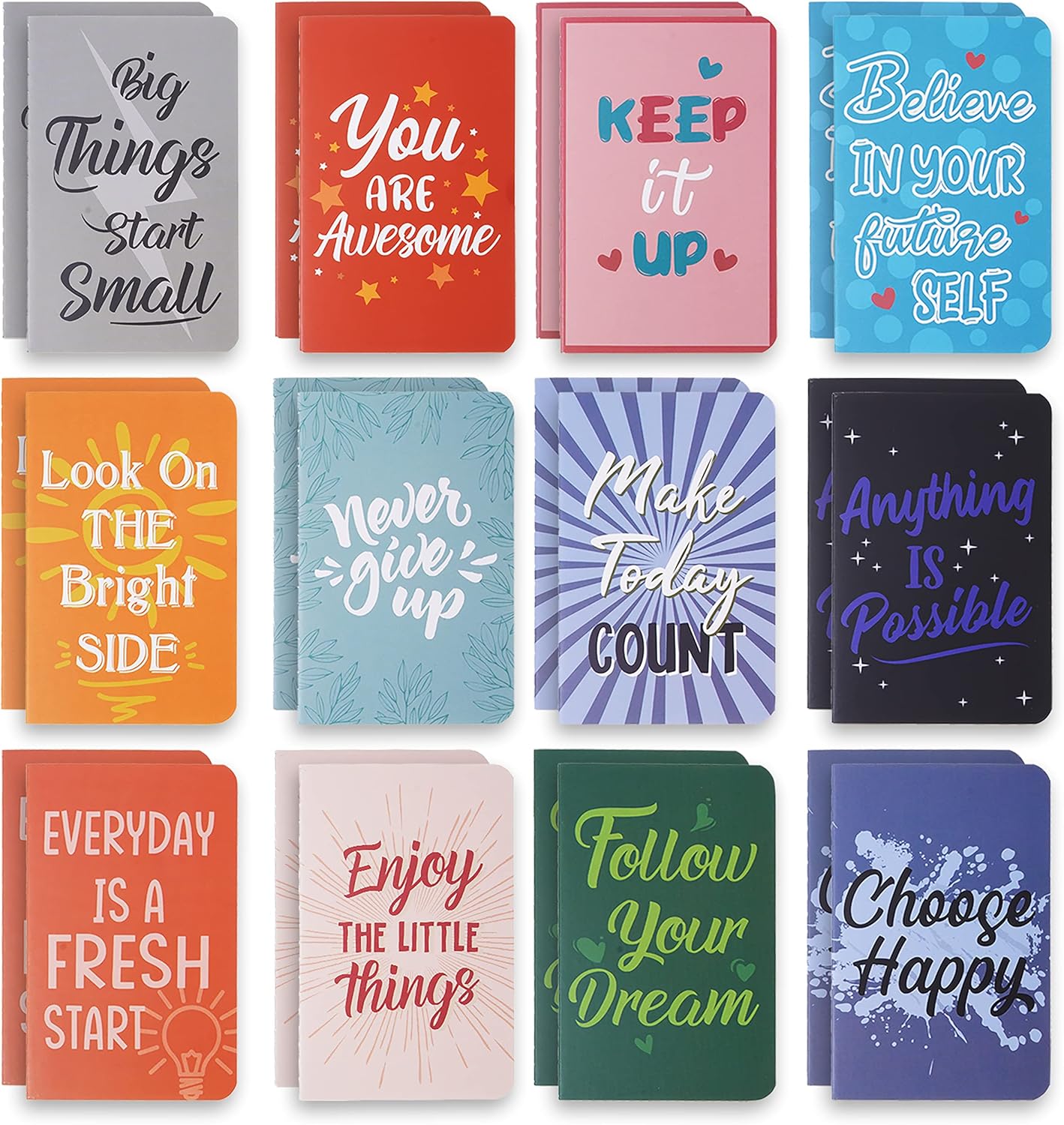 Cinrobiye 24 Pcs Mini Colorful Notebooks, Funny Motivational Journals Notepads Inspirational Notepads Small Pocket Notebook for Kids Teacher School Office Gift Bulk Prizes Travel Supplies (Fresh)