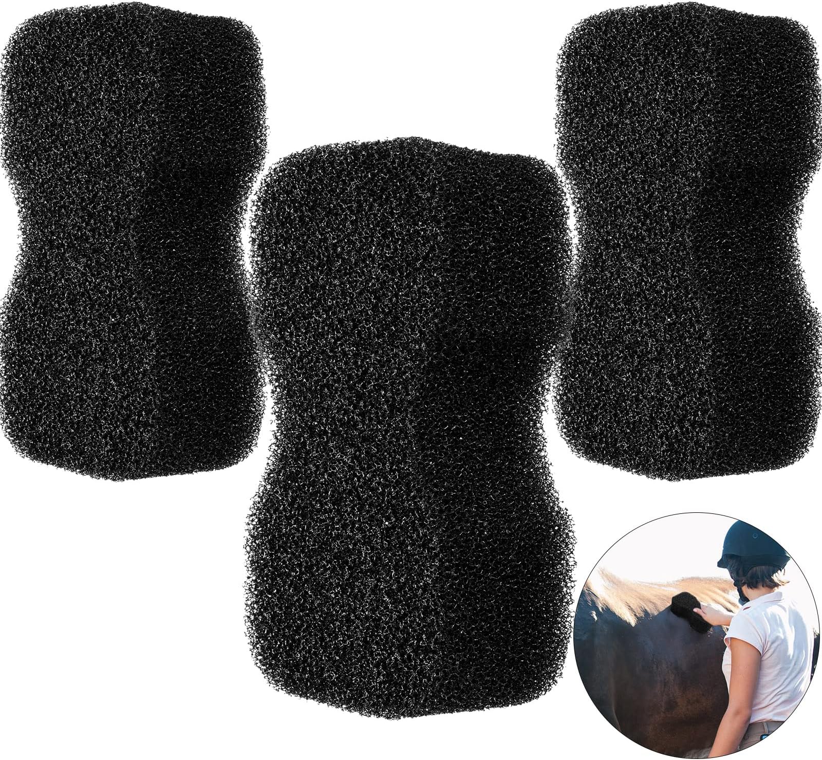 Eaasty 3 Pcs Horse Groomer Sponge Scrubber Pocket Pony Scrubber Massager Horse Grooming Brush Kit Pony Supplies Large Soft Care for Cleaning Washing Bathing, Black, 4.33 x 7.87 x 2.56 Inch